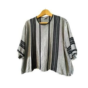Cherise Mogador gray black short sleeve top cropped bohemian stripes boho Med